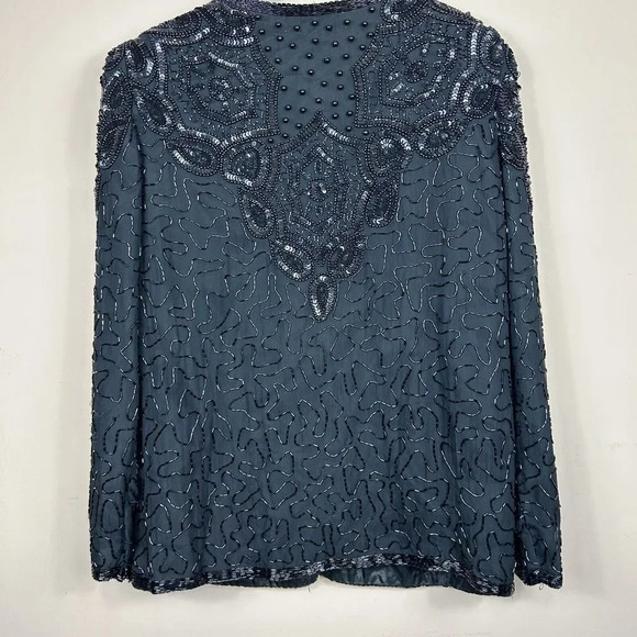 Adrianna Papell Evening Black‎ Silk Beaded Jacket M Sequins Formal Event Holiday - Picture 3 of 16
